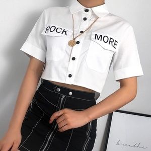 NWT White Button Down Crop Top